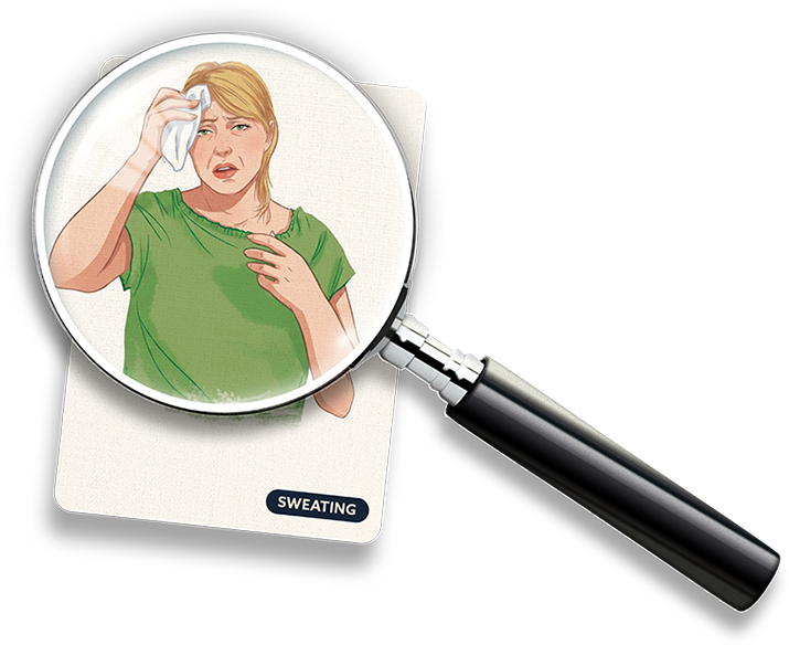 Illustration of a person wiping sweat from their forehead representing sweating