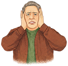 Illustration of person holding face